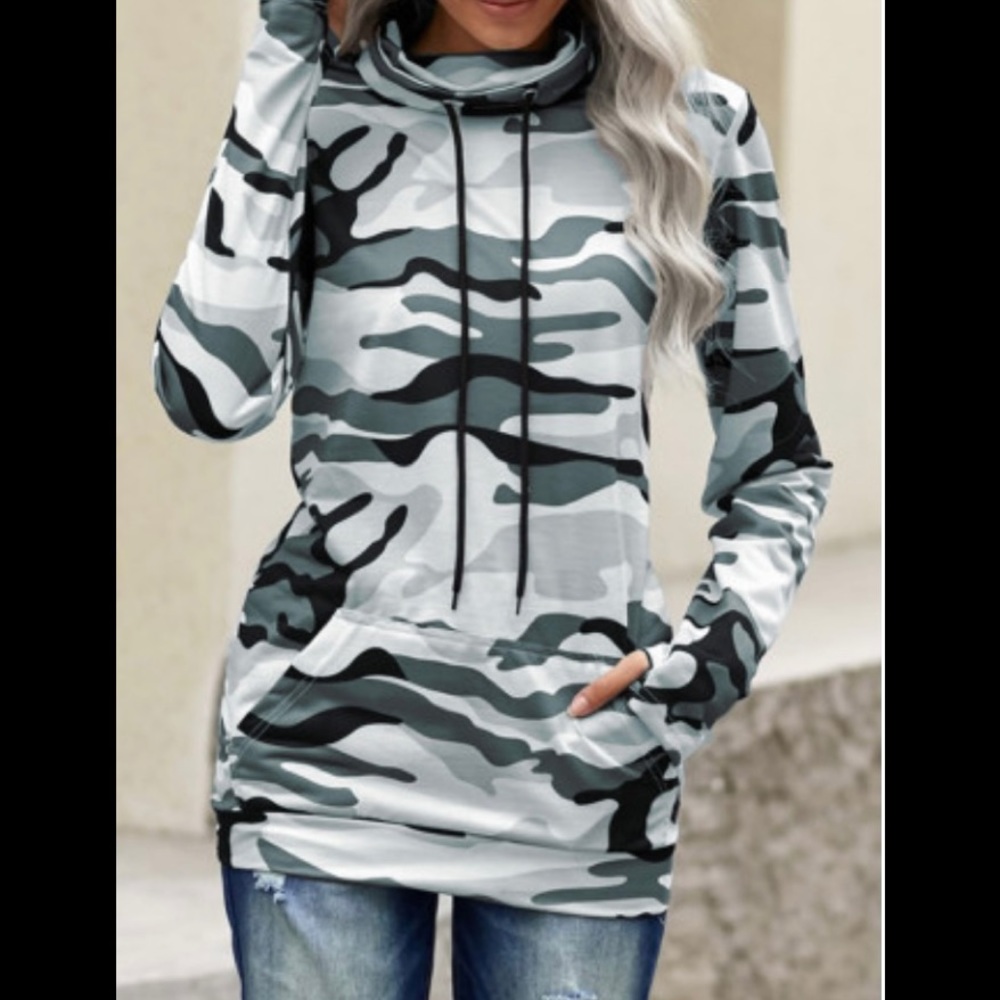 WHITE CAMO COWL NECK SWEATSHIRT